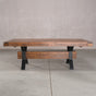 extendable rustic maple trestle table finished in cinnamon; 42