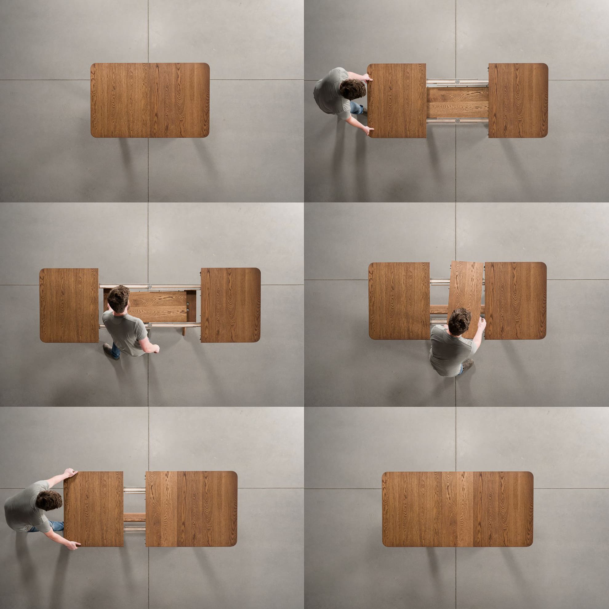 graphic of adding a leaf to an Oak extension table