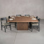 square Maple pedestal table 72” wide x 72” long, shown with Aubrey dining chairs and place settings