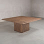square Maple table 72” wide x 72” long, finished in Cortado W on Como pedestal