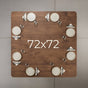 square Maple table 72” wide x 72” long, finished in Cortado W with 8 place settings