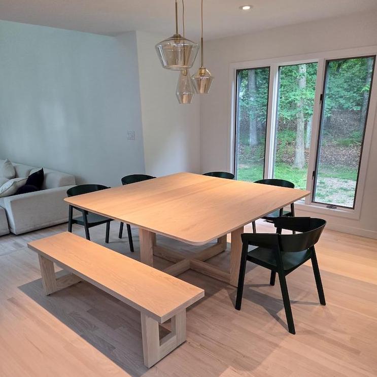 modern square dining table and bench