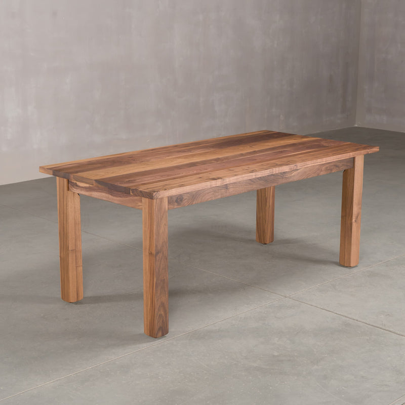 rectangle Walnut table 36” wide x 72” long, finished in Pure D on Parker base