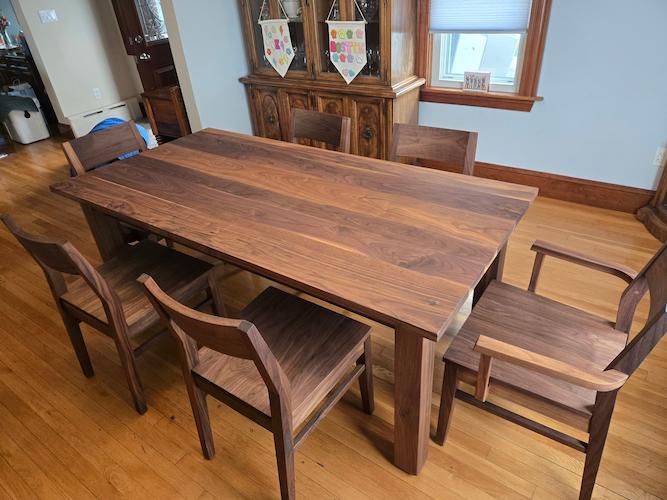 walnut parsons table with chairs