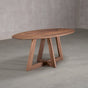 elliptical Walnut table 36” wide x 72” long, finished in Pure D on Moraine base