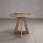 end view of elliptical Walnut table 36” wide x 72” long, finished in Pure D on Moraine base