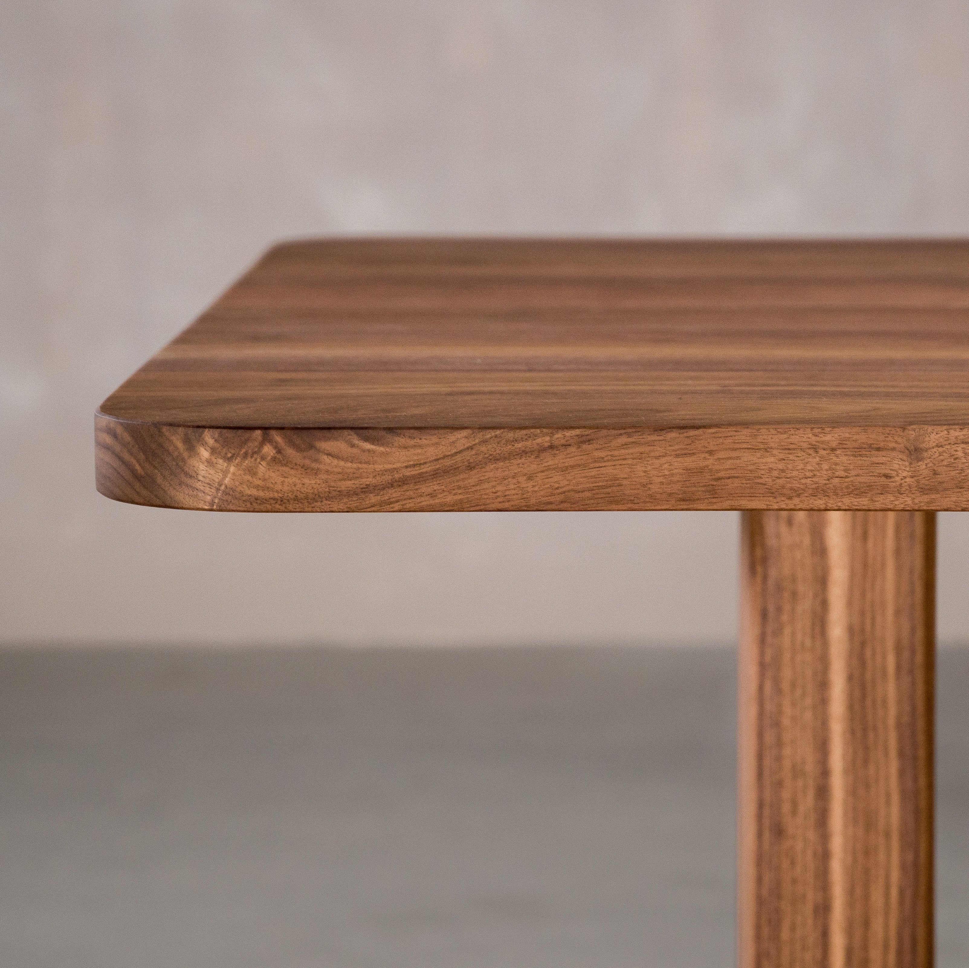 end overhang on a rectangle Walnut table 36” wide x 72” long, finished in Pure D 