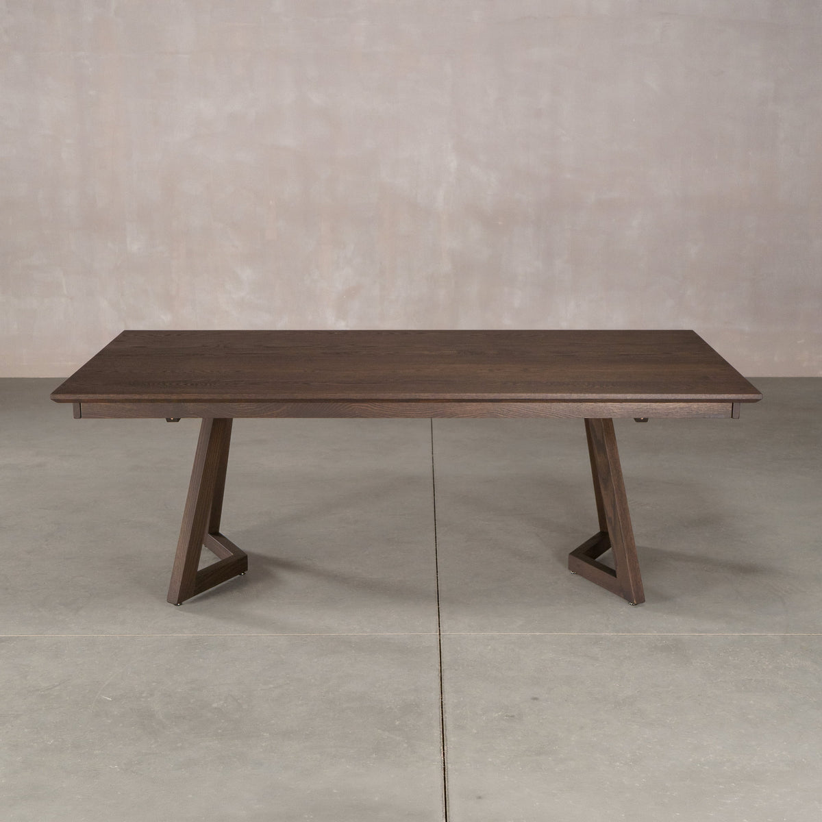 extendable Red Oak table 42” wide x  84” long, finished in Dark Roast W on Caldwell legs