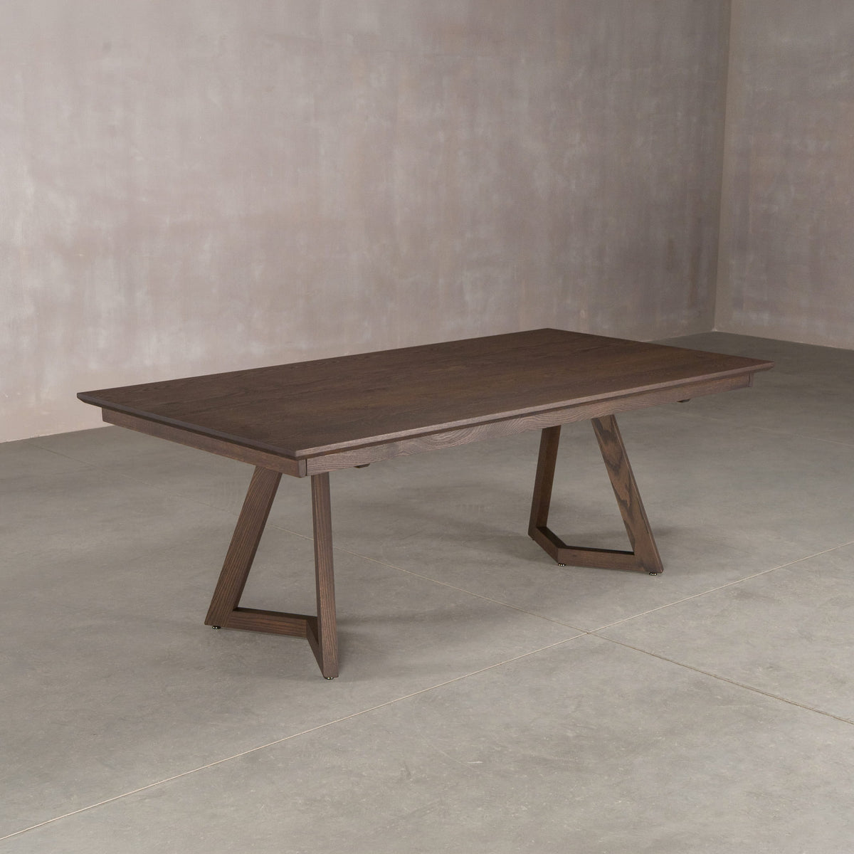 extendable Red Oak table 42” wide x  84” long, finished in Dark Roast W on Caldwell legs