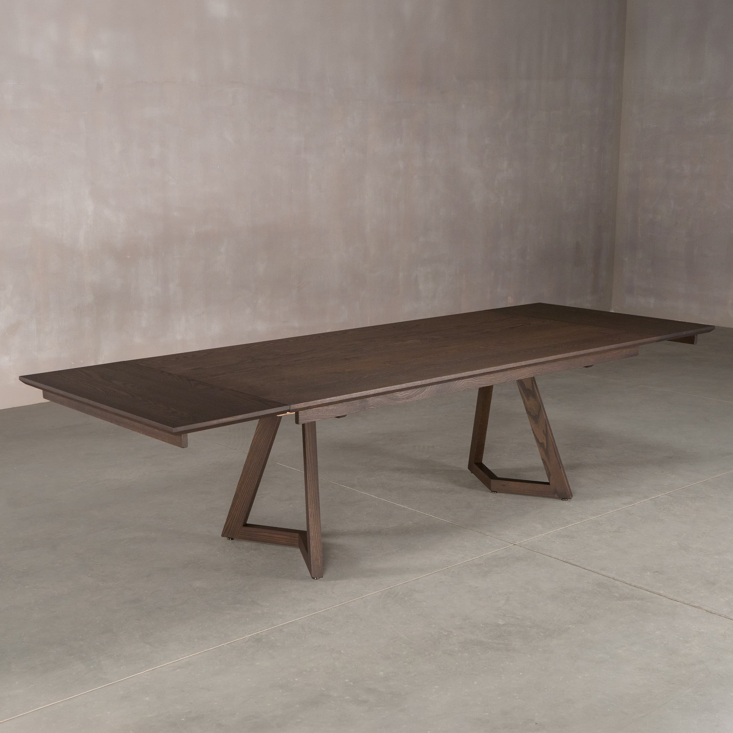 extendable Red Oak table 42” wide x  84” long, with 2-18