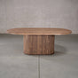 racetrack oval Maple table 42” wide x 84” long, finished in Coconut W on oval Como pedestal base