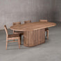 racetrack oval Maple table 42” wide x 84” long, finished in Coconut W on oval Como pedestal base; shown with Aubrey chairs