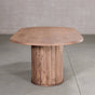 end view of racetrack oval Maple table 42” wide x 84” long, finished in Coconut W on oval Como pedestal base