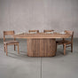 racetrack oval Maple table 42” wide x 84” long, finished in Coconut W on oval Como pedestal base; shown with Aubrey chairs
