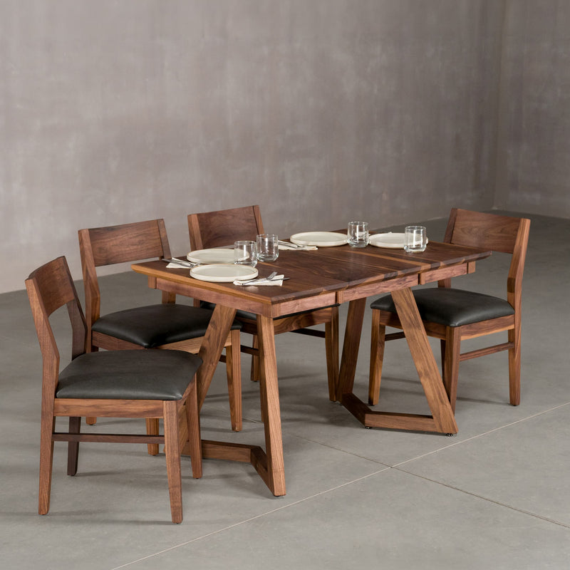 square extendable Walnut table 30” wide x 30” long with 1-18