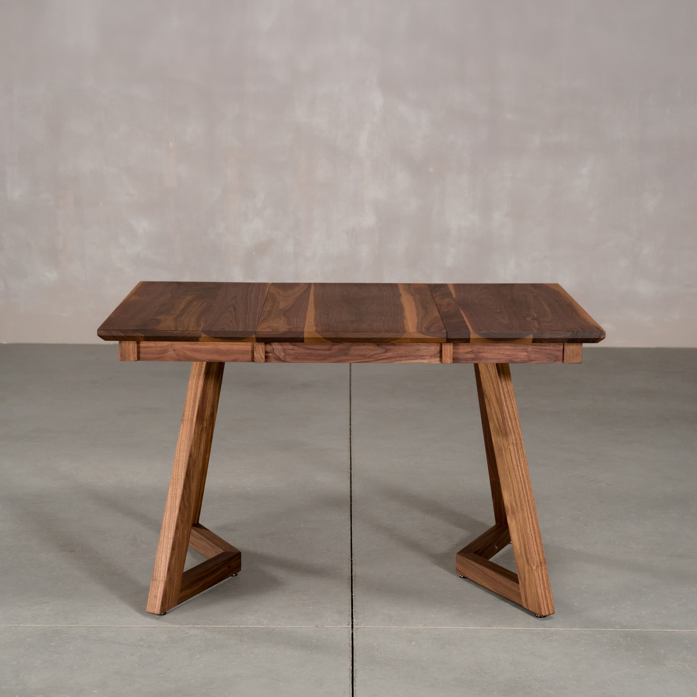 square extendable Walnut table 30” wide x 30” long with 1-18