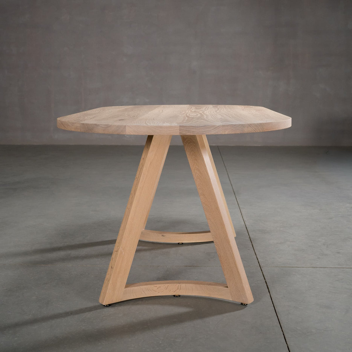 oval White Oak table 36” wide x 72” long, finished in Clear D on Chesbro legs