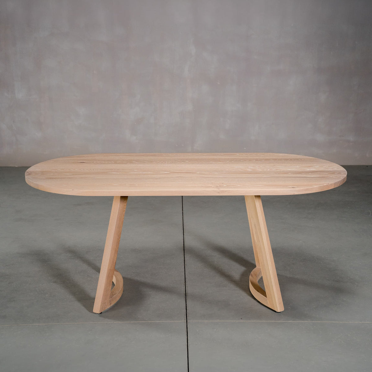 oval White Oak table 36” wide x 72” long, finished in Clear D on Chesbro legs
