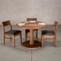 round Walnut table 42” wide x 42” long, finished in Pure D on Jennings pedestal base shown with Aubrey chairs
