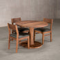 round Walnut table 42” wide x 42” long, finished in Pure D on Jennings pedestal base; shown with Aubrey chairs