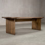 racetrack oval White Oak table 42” wide x 100” long, finished in Dark Roast D on Panuke Trestle base