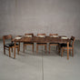 extended Walnut table 42” wide x 72” long, with 1-18” leaf finished in Pure D on Milford base
