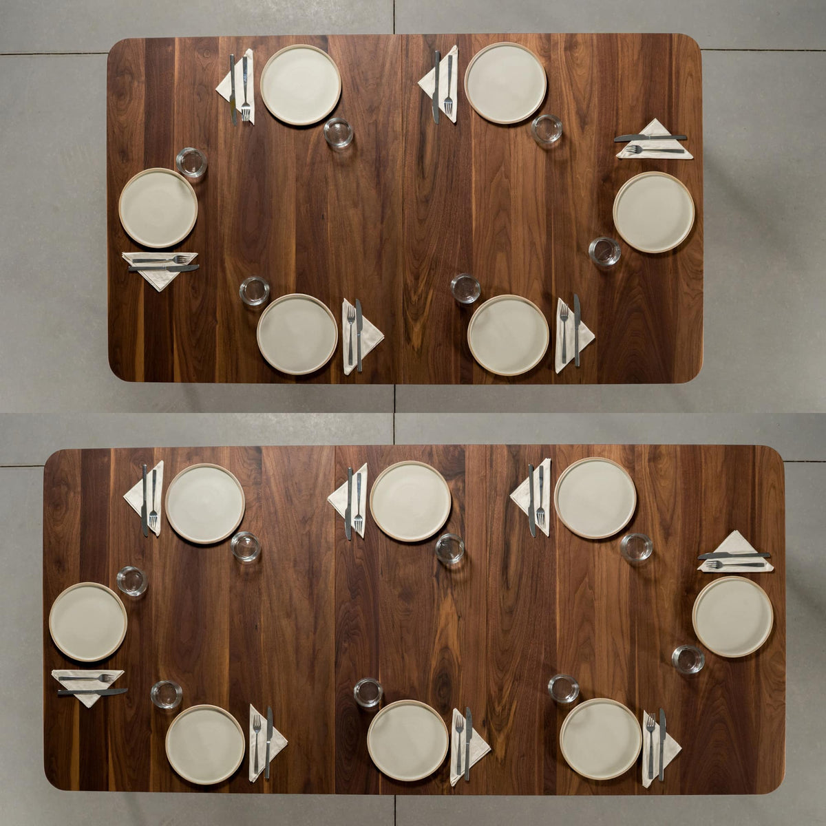 extendable Walnut table 42” wide x 72” long, with 1-18” leaf finished in Pure D 