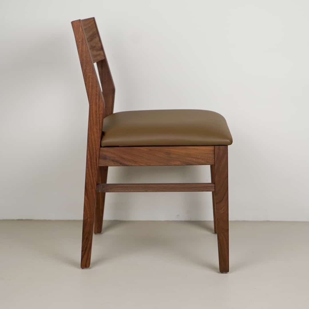hazelnut leather seat on walnut chair