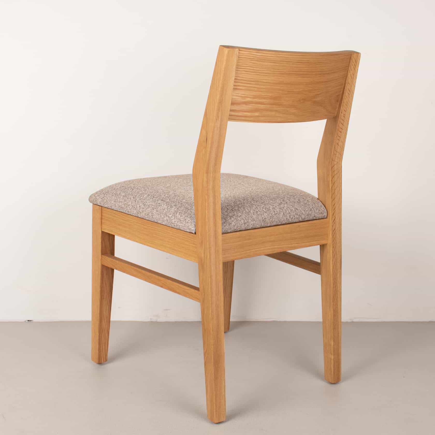 clay fabric seat on natural oak chair