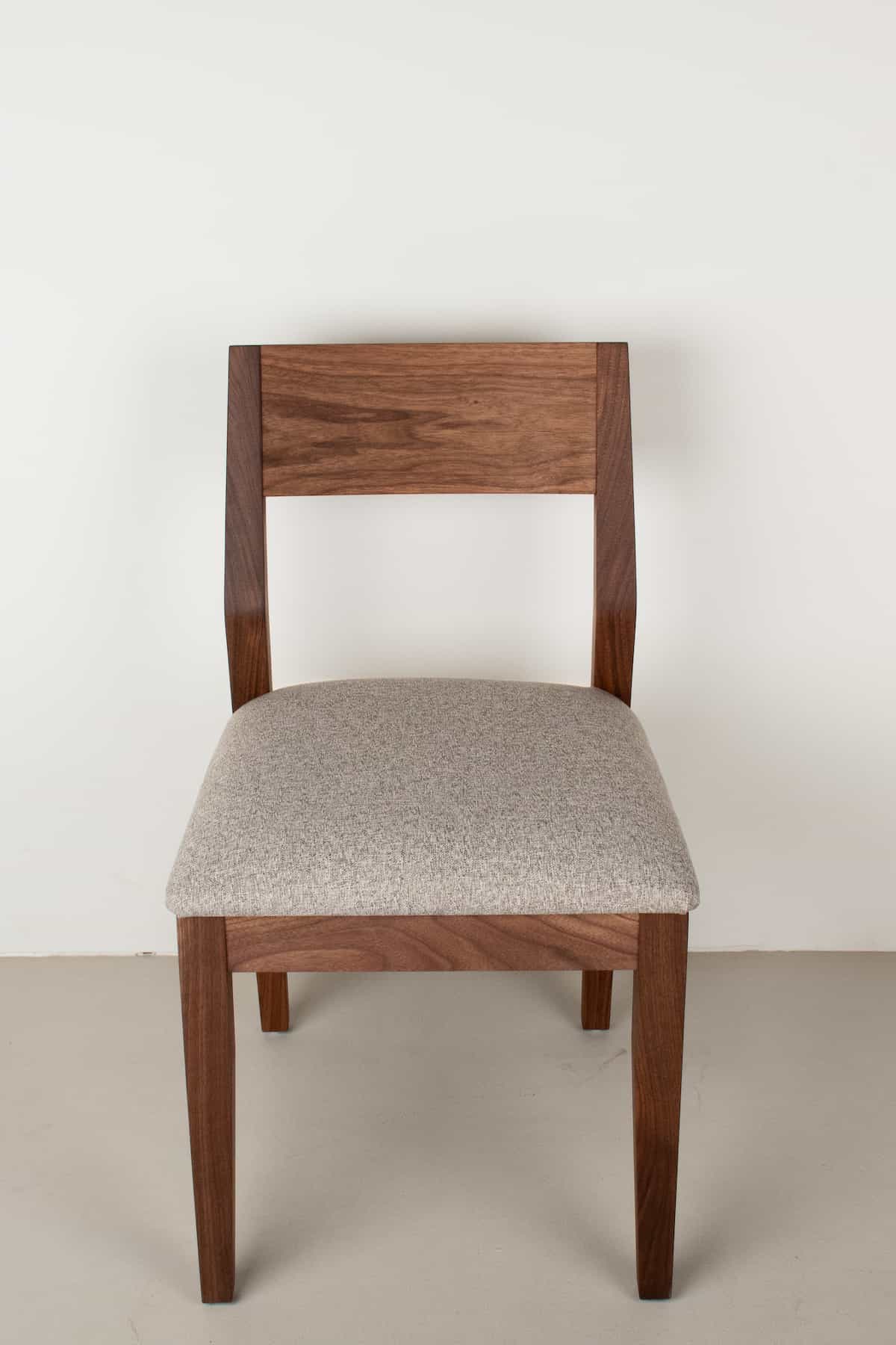 clay fabric seat on walnut chair