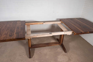 Geared extendable walnut table on pedestal  base