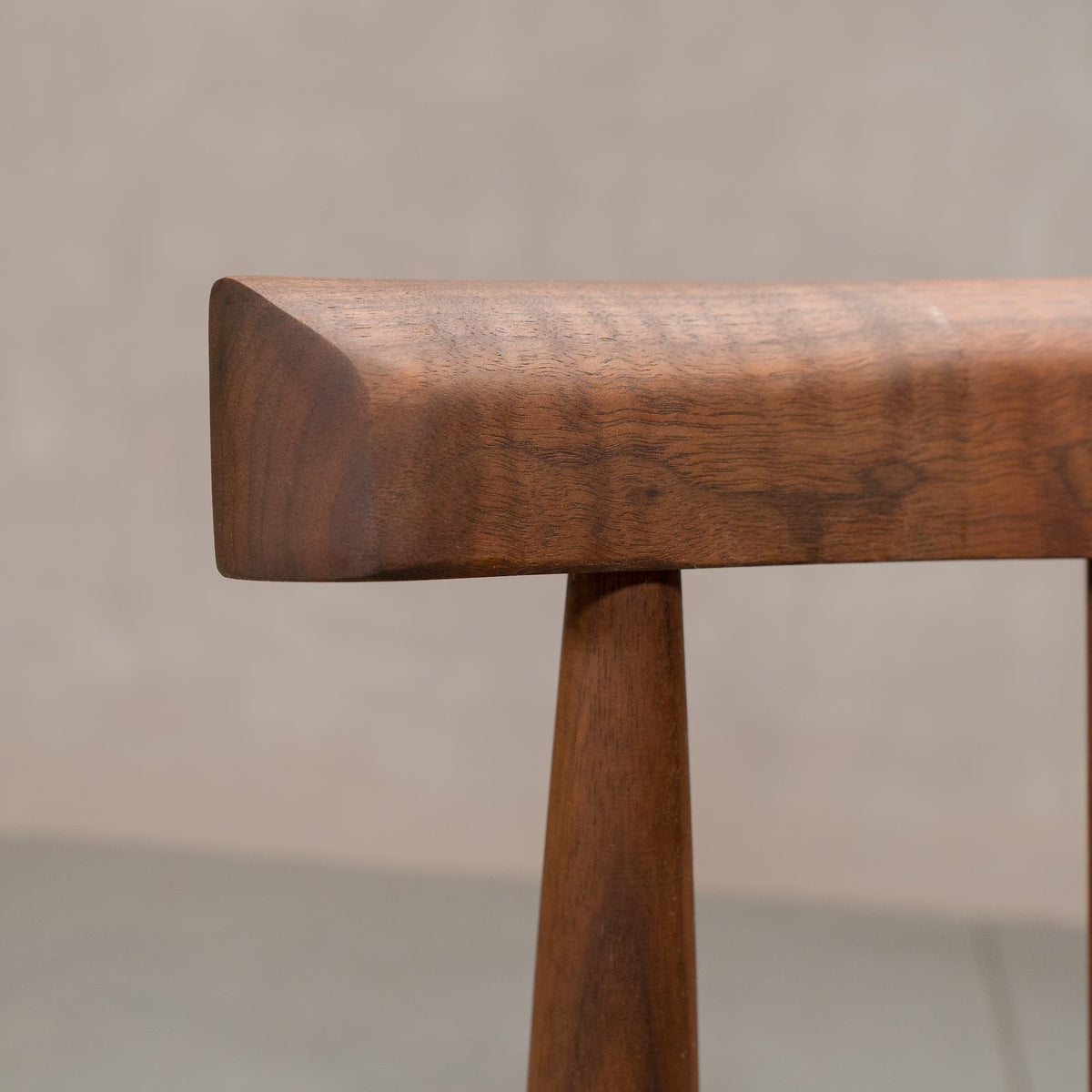 top of chair back on a midcentury modern Walnut dining chair 