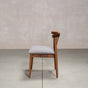midcentury modern Walnut dining chair with back spindles and Graphite fabric seat
