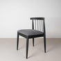 Oak dining chair with a Black finish and a gray leather seat cushion