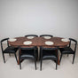 Walnut table with 6 Oak dining chairs finished in Black