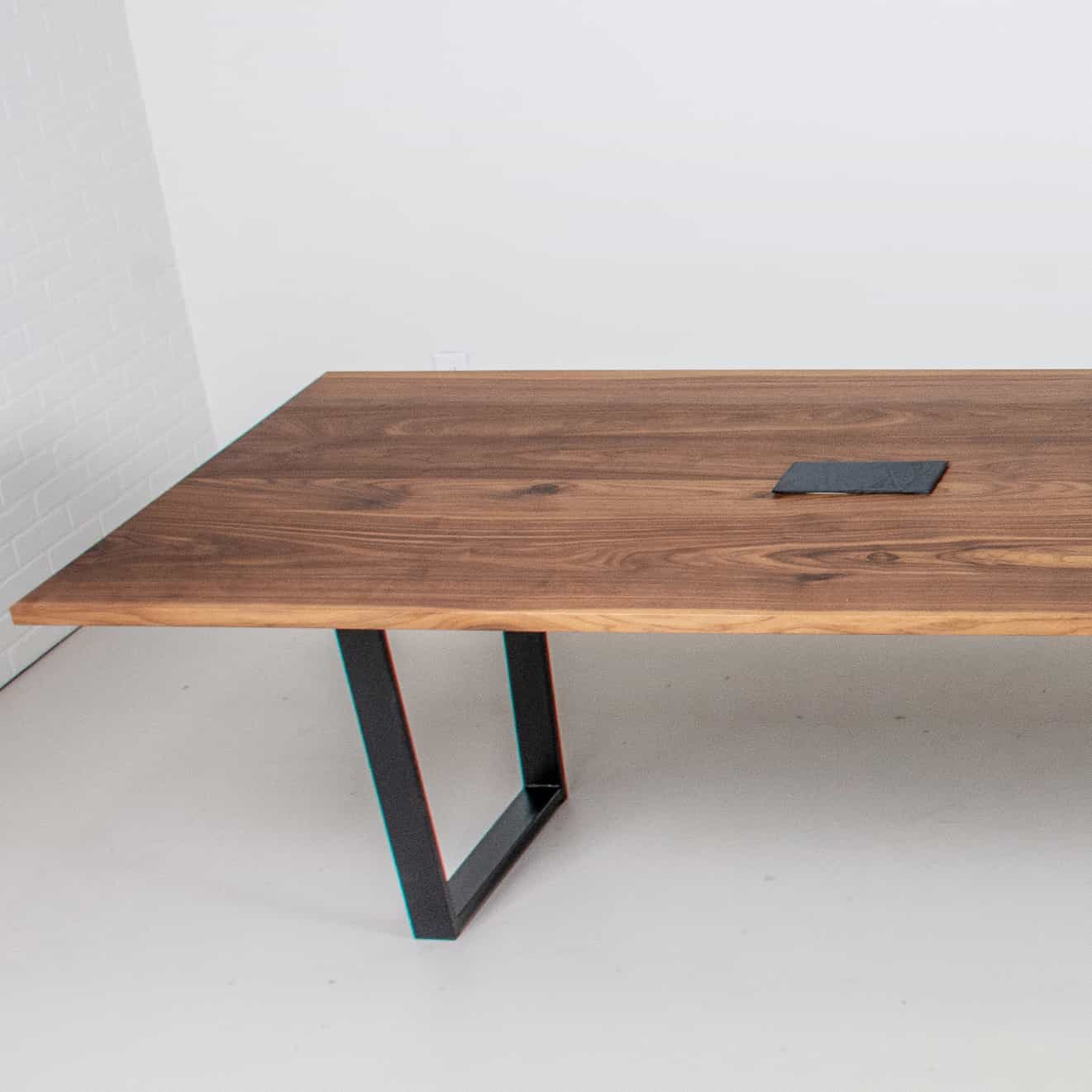 walnut conference table with grommet cut out