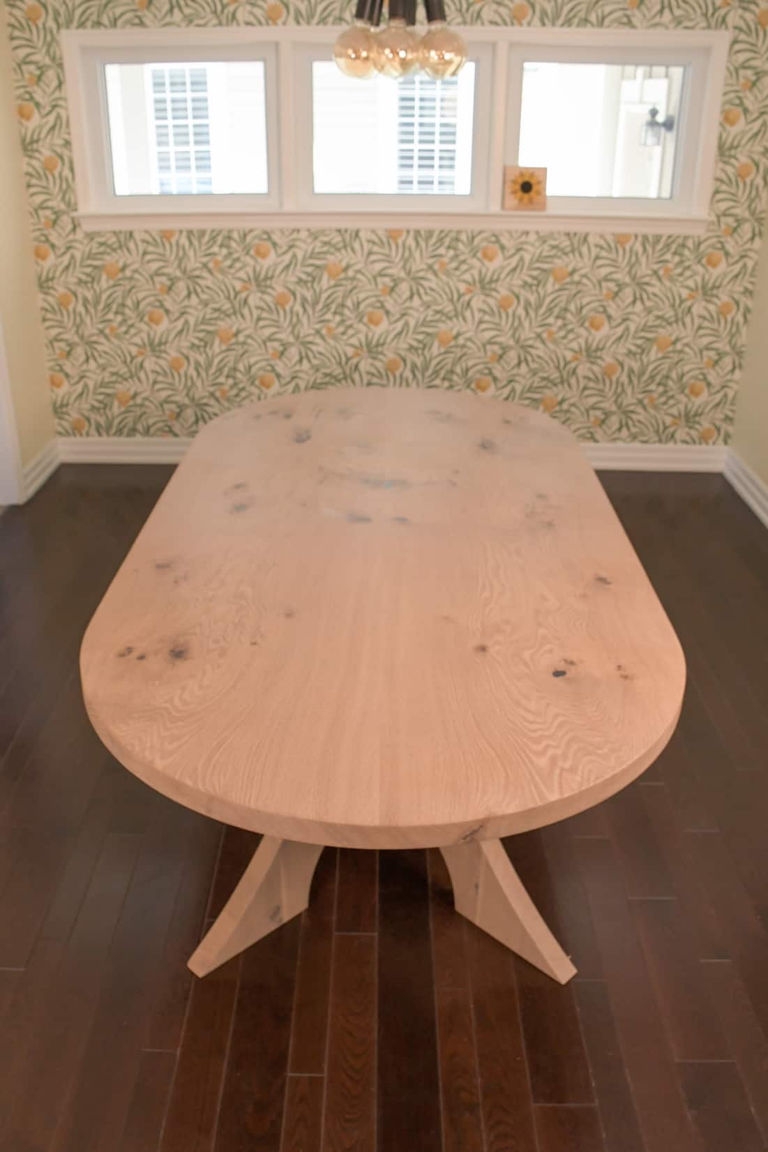 oval bookmatch oak table