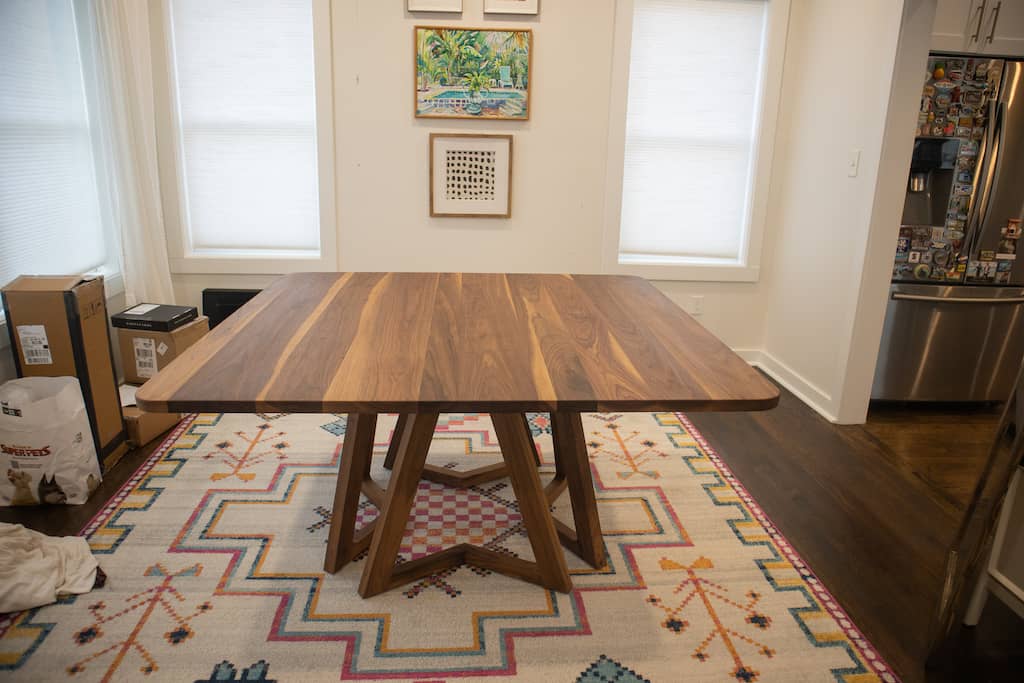 Large square walnut table