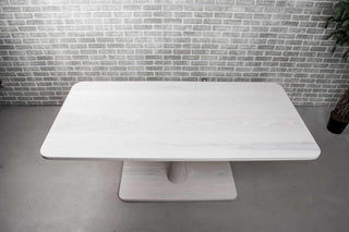 white ash rectangle table on pedestal base