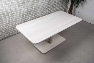 white ash rectangle table on pedestal base