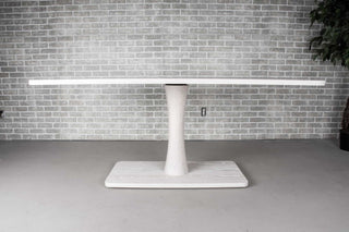 white ash rectangle table on pedestal base