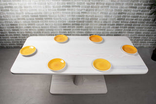 white ash rectangle table on pedestal base