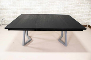 black ash center extension table on silver legs
