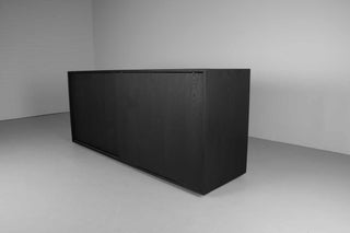 wood sideboard made with black ash with 2 drawers and 4 shelves