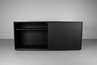 wood sideboard made with black ash with 2 drawers and 4 shelves
