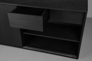 wood sideboard made with black ash with 2 drawers and 4 shelves