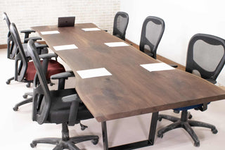 blackened walnut bookmatch conference table on atlin legs