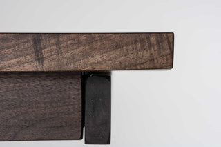 large extendable farmhouse table in blackened walnut on chunky H legs