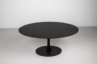 black oval table in ash wood on pedestal base