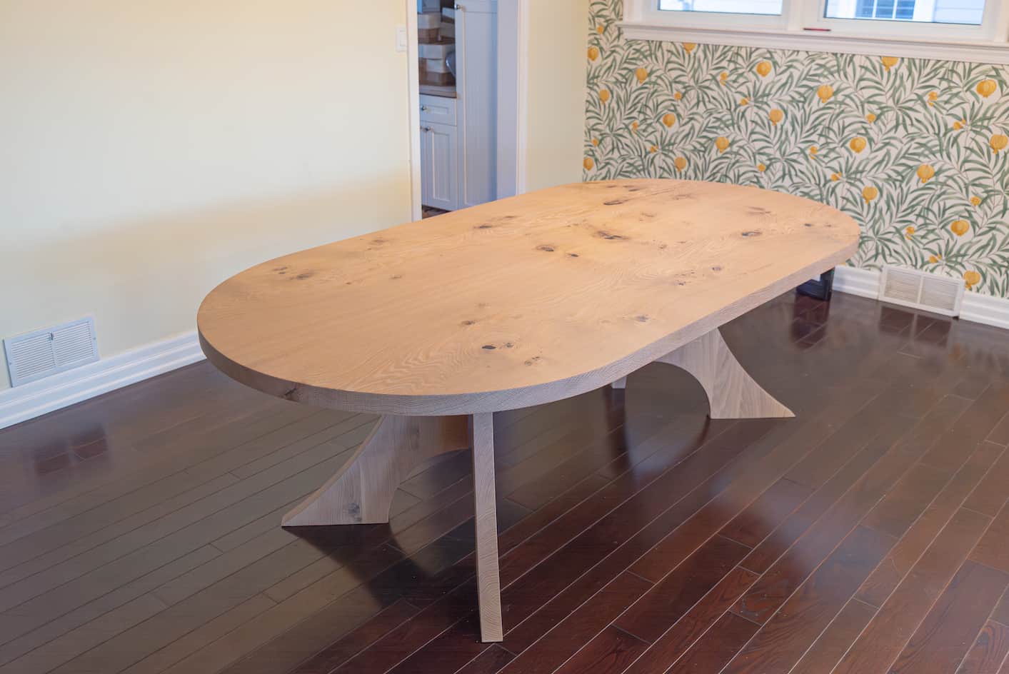 bookmatch oak table oval
